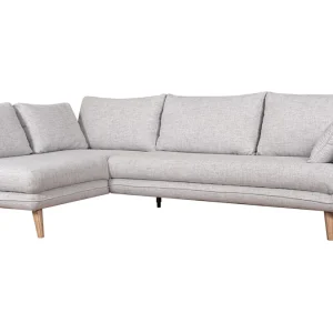 SOLDES TOUT À Canapé D’angle Gauche Scandinave 5 Places En Tissu Gris Clair Chiné Et Bois Clair CREEP 11