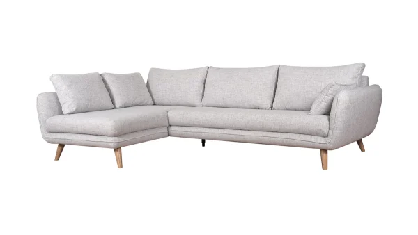 SOLDES TOUT À Canapé D’angle Gauche Scandinave 5 Places En Tissu Gris Clair Chiné Et Bois Clair CREEP 3