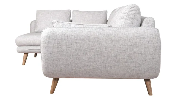 SOLDES TOUT À Canapé D’angle Gauche Scandinave 5 Places En Tissu Gris Clair Chiné Et Bois Clair CREEP 4