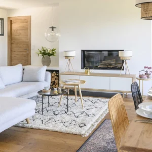 SOLDES TOUT À Canapé D’angle Gauche Scandinave 5 Places En Tissu Gris Clair Chiné Et Bois Clair CREEP 19