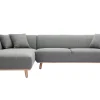 Canapé D’angle Gauche Scandinave 5 Places En Tissu Gris Et Bois Clair STUART 31