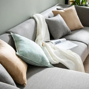 Canapé D’angle Gauche Scandinave 5 Places En Tissu Gris Et Bois Clair STUART 26