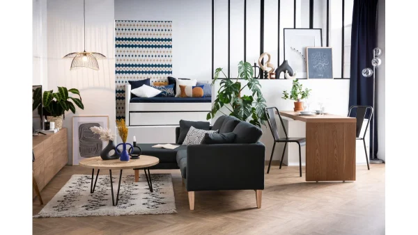 Canapé D’angle Gauche Scandinave Bleu Canard Déhoussable OSLO destockage 8