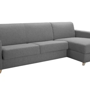 Canapé D’angle Réversible Et Convertible Avec Coffre 4 Places En Tissu Gris Et Bois Clair GRAHAM 12