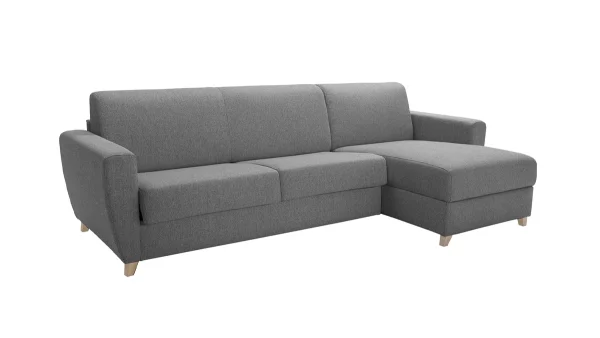 Canapé D’angle Réversible Et Convertible Avec Coffre 4 Places En Tissu Gris Et Bois Clair GRAHAM 3