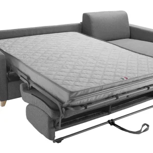 Canapé D’angle Réversible Et Convertible Avec Coffre 4 Places En Tissu Gris Et Bois Clair GRAHAM 14