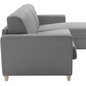 Canapé D’angle Réversible Et Convertible Avec Coffre 4 Places En Tissu Gris Et Bois Clair GRAHAM 18