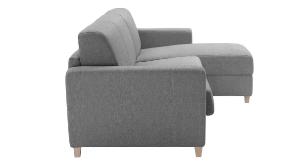 Canapé D’angle Réversible Et Convertible Avec Coffre 4 Places En Tissu Gris Et Bois Clair GRAHAM 6