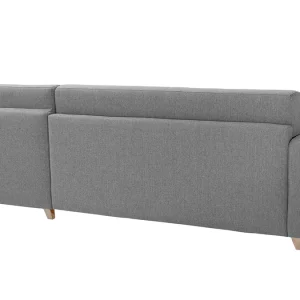 Canapé D’angle Réversible Et Convertible Avec Coffre 4 Places En Tissu Gris Et Bois Clair GRAHAM 20
