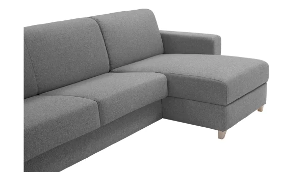 Canapé D’angle Réversible Et Convertible Avec Coffre 4 Places En Tissu Gris Et Bois Clair GRAHAM 8