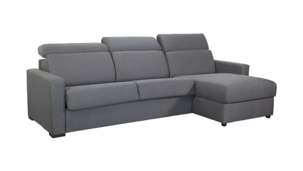 magasins pas chers Canapé D’angle Réversible Et Convertible Avec Coffre Et Têtières Ajustables 4 Places En Tissu Gris NORO 3