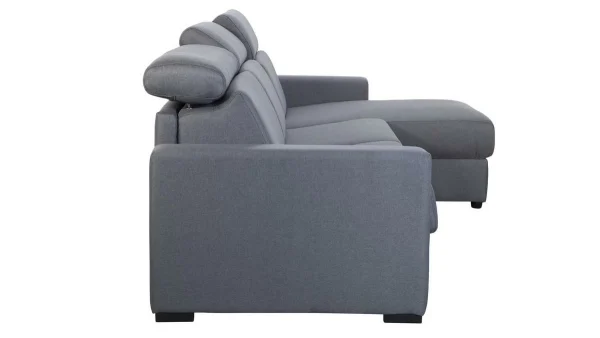 magasins pas chers Canapé D’angle Réversible Et Convertible Avec Coffre Et Têtières Ajustables 4 Places En Tissu Gris NORO 6