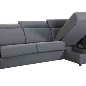 magasins pas chers Canapé D’angle Réversible Et Convertible Avec Coffre Et Têtières Ajustables 4 Places En Tissu Gris NORO 16