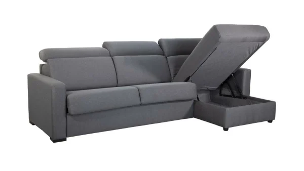 magasins pas chers Canapé D’angle Réversible Et Convertible Avec Coffre Et Têtières Ajustables 4 Places En Tissu Gris NORO 4