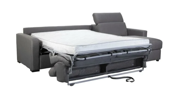 magasins pas chers Canapé D’angle Réversible Et Convertible Avec Coffre Et Têtières Ajustables 4 Places En Tissu Gris NORO 5