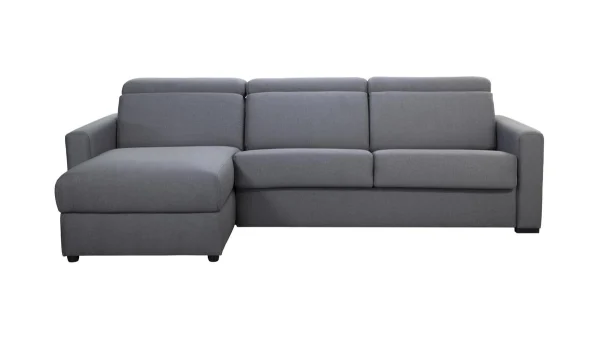 magasins pas chers Canapé D’angle Réversible Et Convertible Avec Coffre Et Têtières Ajustables 4 Places En Tissu Gris NORO 1