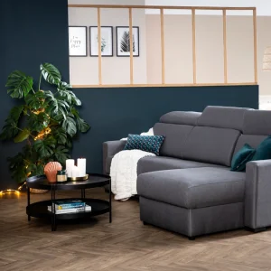 magasins pas chers Canapé D’angle Réversible Et Convertible Avec Coffre Et Têtières Ajustables 4 Places En Tissu Gris NORO 26
