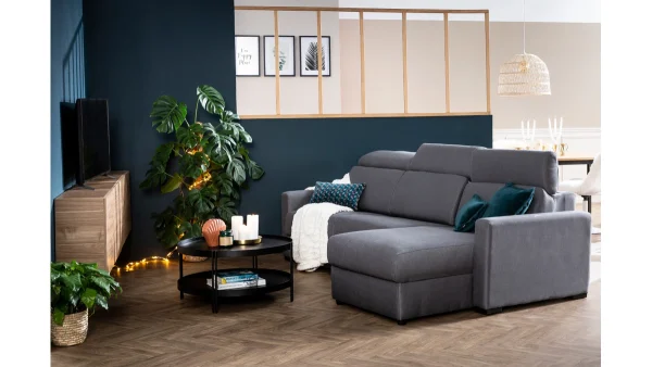 magasins pas chers Canapé D’angle Réversible Et Convertible Avec Coffre Et Têtières Ajustables 4 Places En Tissu Gris NORO 9