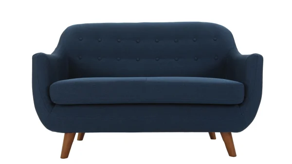 Canapé Déhoussable 2 Places En Tissu Bleu Foncé Et Bois Foncé YNOK 1