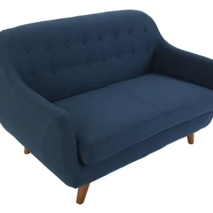 Canapé Déhoussable 2 Places En Tissu Bleu Foncé Et Bois Foncé YNOK 11