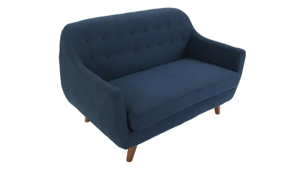 Canapé Déhoussable 2 Places En Tissu Bleu Foncé Et Bois Foncé YNOK 3