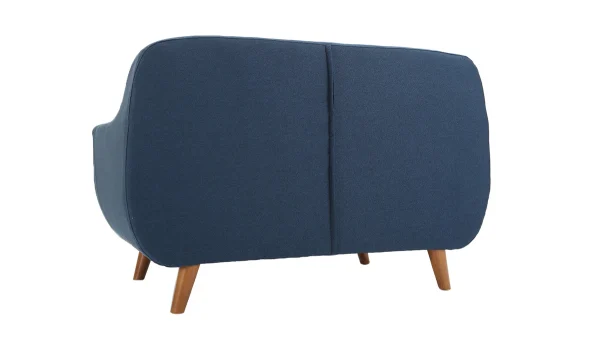 Canapé Déhoussable 2 Places En Tissu Bleu Foncé Et Bois Foncé YNOK 4
