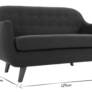 Canapé Déhoussable 2 Places En Tissu Bleu Foncé Et Bois Foncé YNOK 19