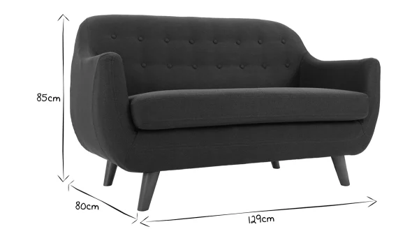 Canapé Déhoussable 2 Places En Tissu Bleu Foncé Et Bois Foncé YNOK 7