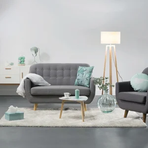 Canapé Déhoussable 2 Places En Tissu Gris Anthracite Et Bois Foncé YNOK 17