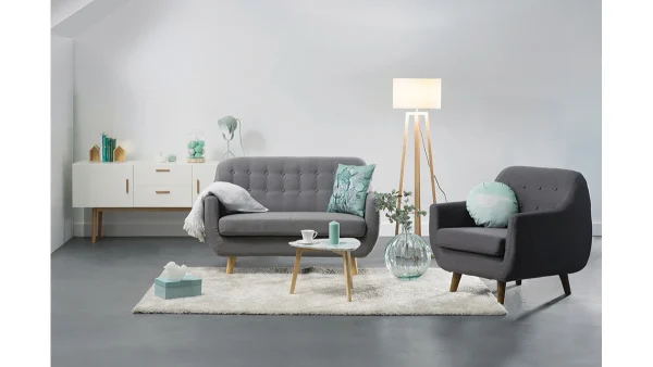 Canapé Déhoussable 2 Places En Tissu Gris Anthracite Et Bois Foncé YNOK 6