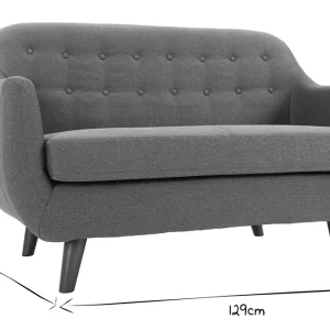 Canapé Déhoussable 2 Places En Tissu Gris Anthracite Et Bois Foncé YNOK 19