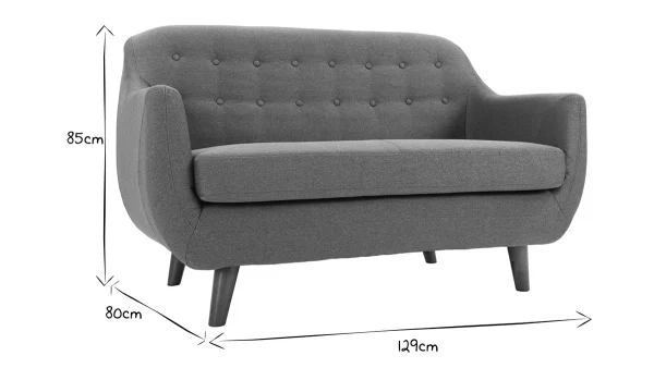 Canapé Déhoussable 2 Places En Tissu Gris Anthracite Et Bois Foncé YNOK 7