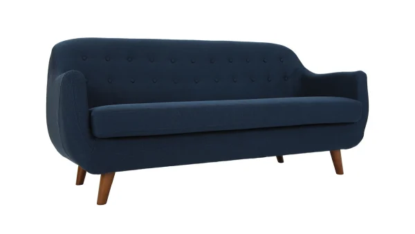 Canapé Déhoussable 3 Places En Tissu Bleu Foncé Et Bois Foncé YNOK 3
