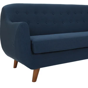 Canapé Déhoussable 3 Places En Tissu Bleu Foncé Et Bois Foncé YNOK 14
