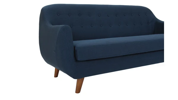Canapé Déhoussable 3 Places En Tissu Bleu Foncé Et Bois Foncé YNOK 4