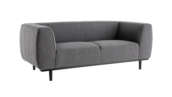 a Prix Discount Canapé Design 2-3 Places En Tissu Effet Laine Bouclée Gris Anthracite Et Bois Noir MORRIS 3