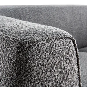 a Prix Discount Canapé Design 2-3 Places En Tissu Effet Laine Bouclée Gris Anthracite Et Bois Noir MORRIS 17
