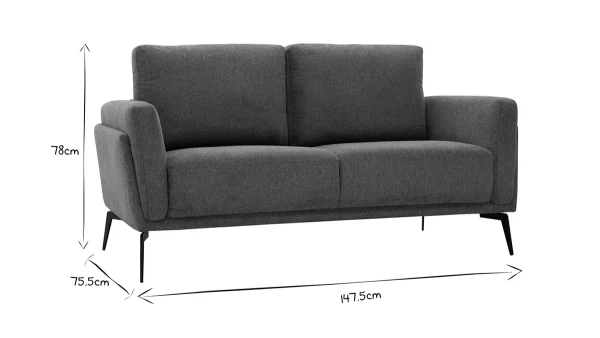 acheter en ligne Canapé Design 2 Places En Tissu Effet Velours Texturé Gris Foncé Et Métal Noir MOSCO 7