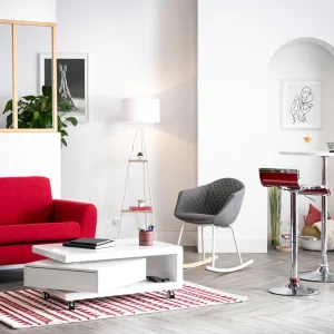 Canapé Design 2 Places En Tissu Rouge Et Acier Chromé PURE 17