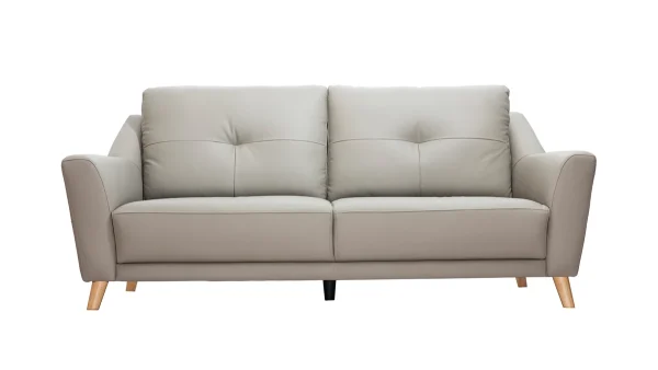 Canapé Design 3 Places Cuir Gris Et Bois Clair ARNOLD vente pas cher 1