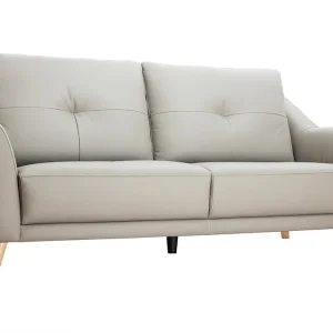 Canapé Design 3 Places Cuir Gris Et Bois Clair ARNOLD vente pas cher 11