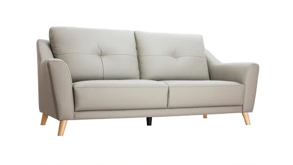 Canapé Design 3 Places Cuir Gris Et Bois Clair ARNOLD vente pas cher 3