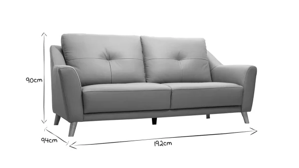 Canapé Design 3 Places Cuir Gris Et Bois Clair ARNOLD vente pas cher 7