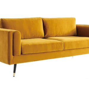 Canapé Design 3 Places En Tissu Velours Jaune, Bois Noir Et Métal Doré STING Prix très abordable 12