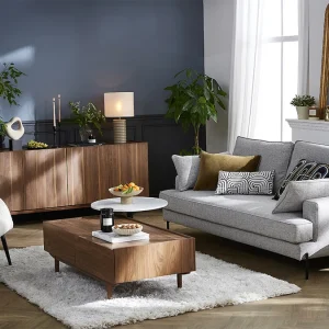 Canapé Design 4 Places En Tissu Gris Chiné Et Métal Noir PUCHKINE dernière tendance 20