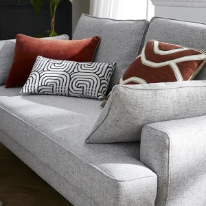 Canapé Design 4 Places En Tissu Gris Chiné Et Métal Noir PUCHKINE dernière tendance 22