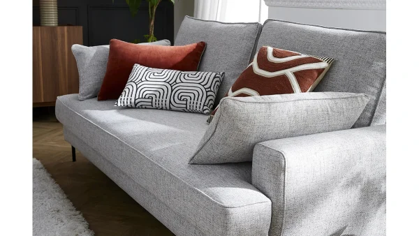 Canapé Design 4 Places En Tissu Gris Chiné Et Métal Noir PUCHKINE dernière tendance 8