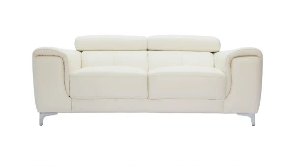 Canapé Design Avec Têtières Ajustables 2 Places Cuir Blanc Cassé Et Acier Chromé NEVADA magasin en ligne 1