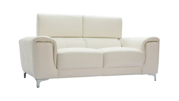 Canapé Design Avec Têtières Ajustables 2 Places Cuir Blanc Cassé Et Acier Chromé NEVADA magasin en ligne 4