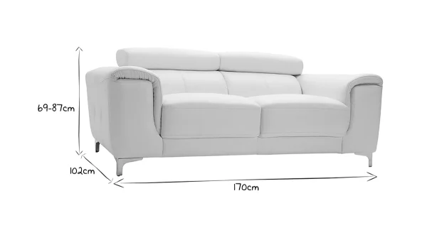 Canapé Design Avec Têtières Ajustables 2 Places Cuir Blanc Cassé Et Acier Chromé NEVADA magasin en ligne 8